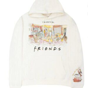 Friends Women’s Graphic Hoodie Cream Size L | NWT 90s Sitcom Pullover
